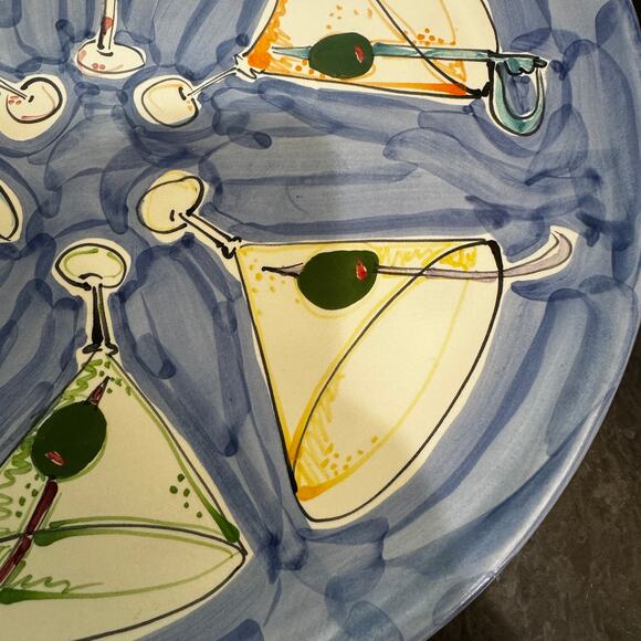Hand Painted Martini Glass Platter Signed Pugh Retro Barware Art Pottery heavy - Picture 5 of 7